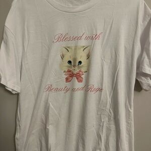 White Cat Graphic Tee with Pink Bow - Pets Cat